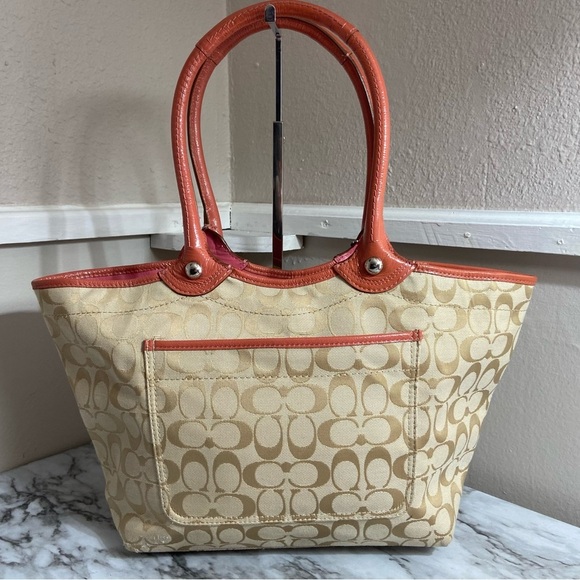 Coach Canvas Tote Pink Leather Purse Floral 3D Applique - Picture 4 of 14